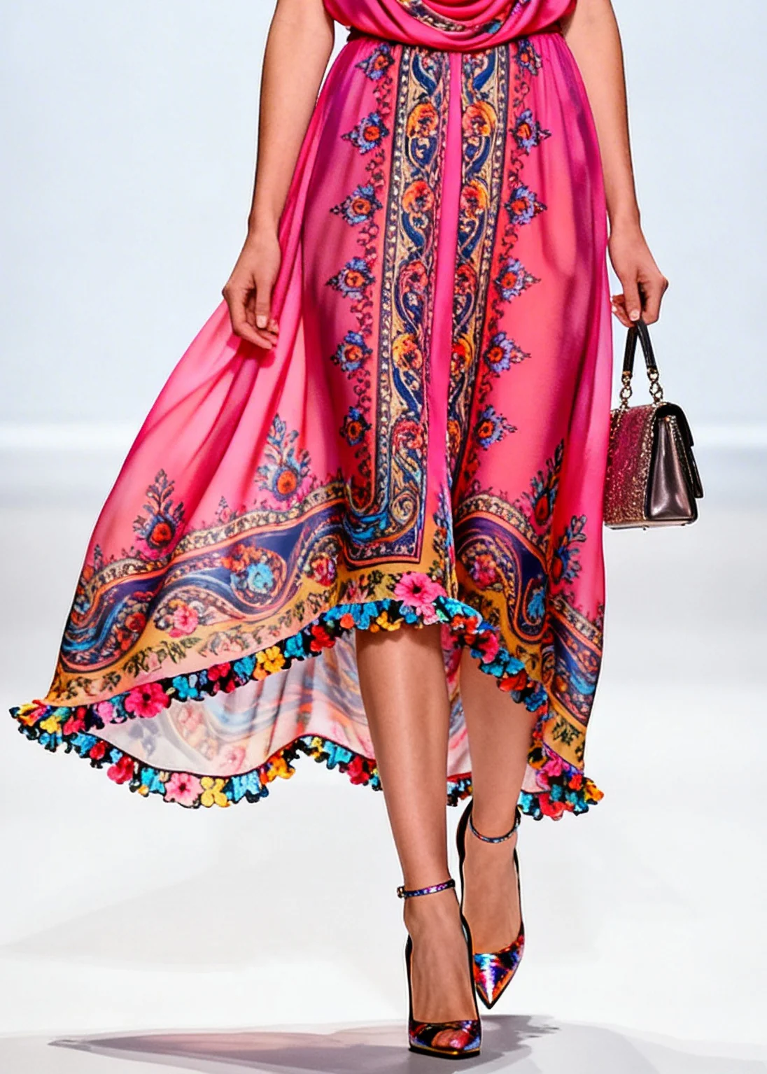 Vintage Rose Turtle Neck Print Chiffon Party Dress Sleeveless - Image 4