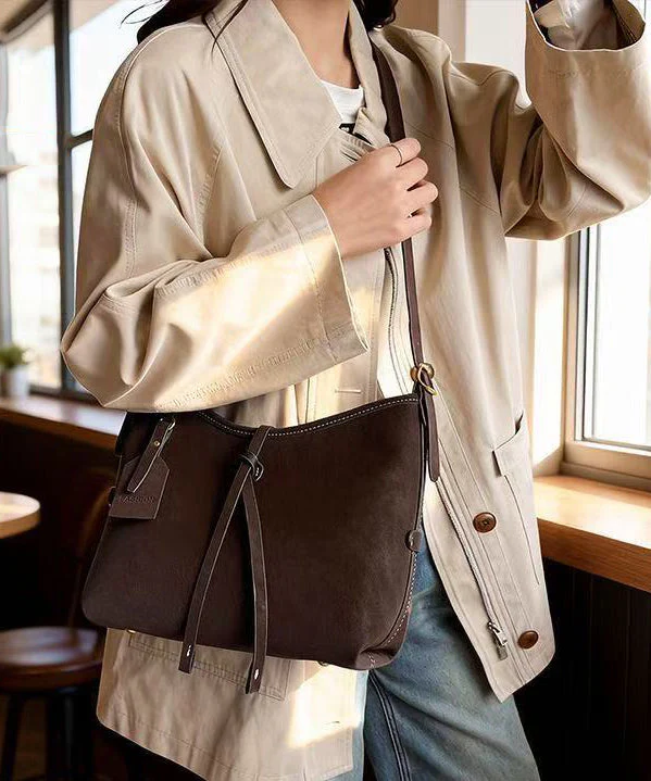 Vintage Solid Durable Large Capacity Fine Suede Messenger Bag - Image 3