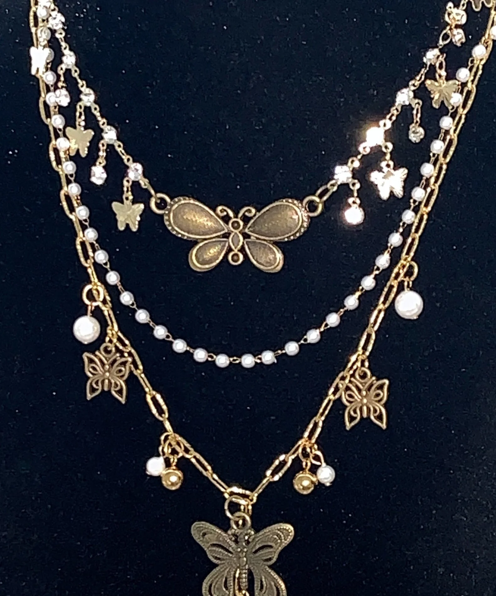 Vintage Stainless Steel Butterfly Multi-Layer Pendant Necklace - Image 3