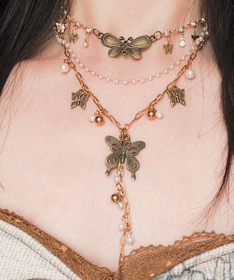 Vintage Stainless Steel Butterfly Multi-Layer Pendant Necklace - Image 4