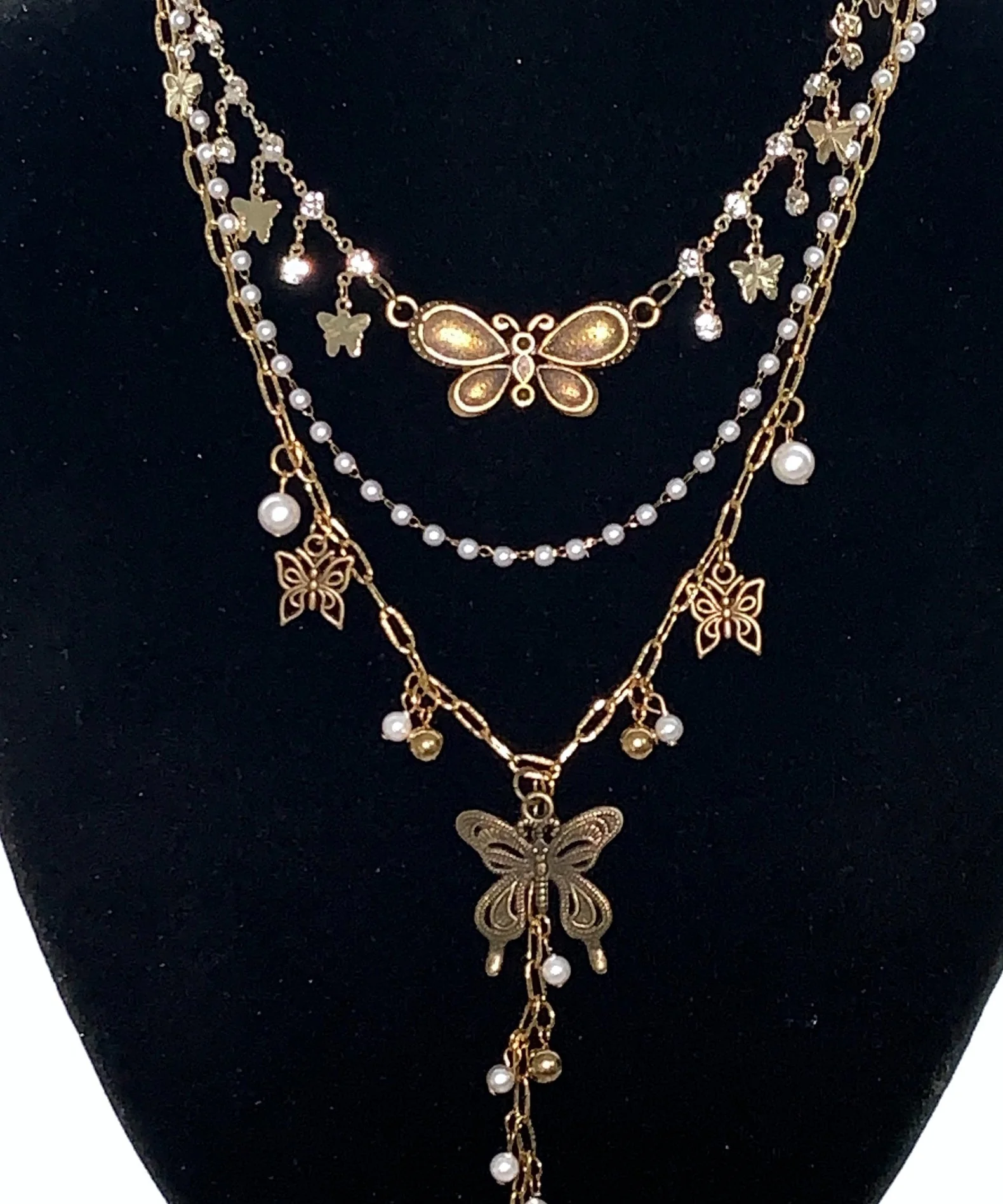 Vintage Stainless Steel Butterfly Multi-Layer Pendant Necklace - Image 5