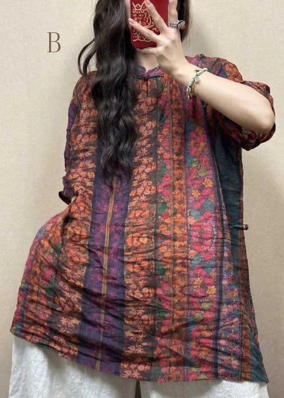 Vintage Stand Collar Oriental Button Cotton Mid Dress Summer - Image 2