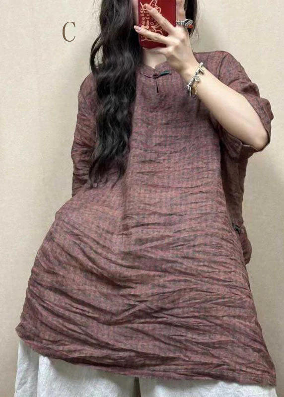 Vintage Stand Collar Oriental Button Cotton Mid Dress Summer - Image 3