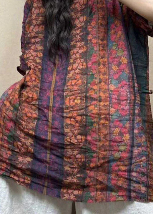 Vintage Stand Collar Oriental Button Cotton Mid Dress Summer - Image 5