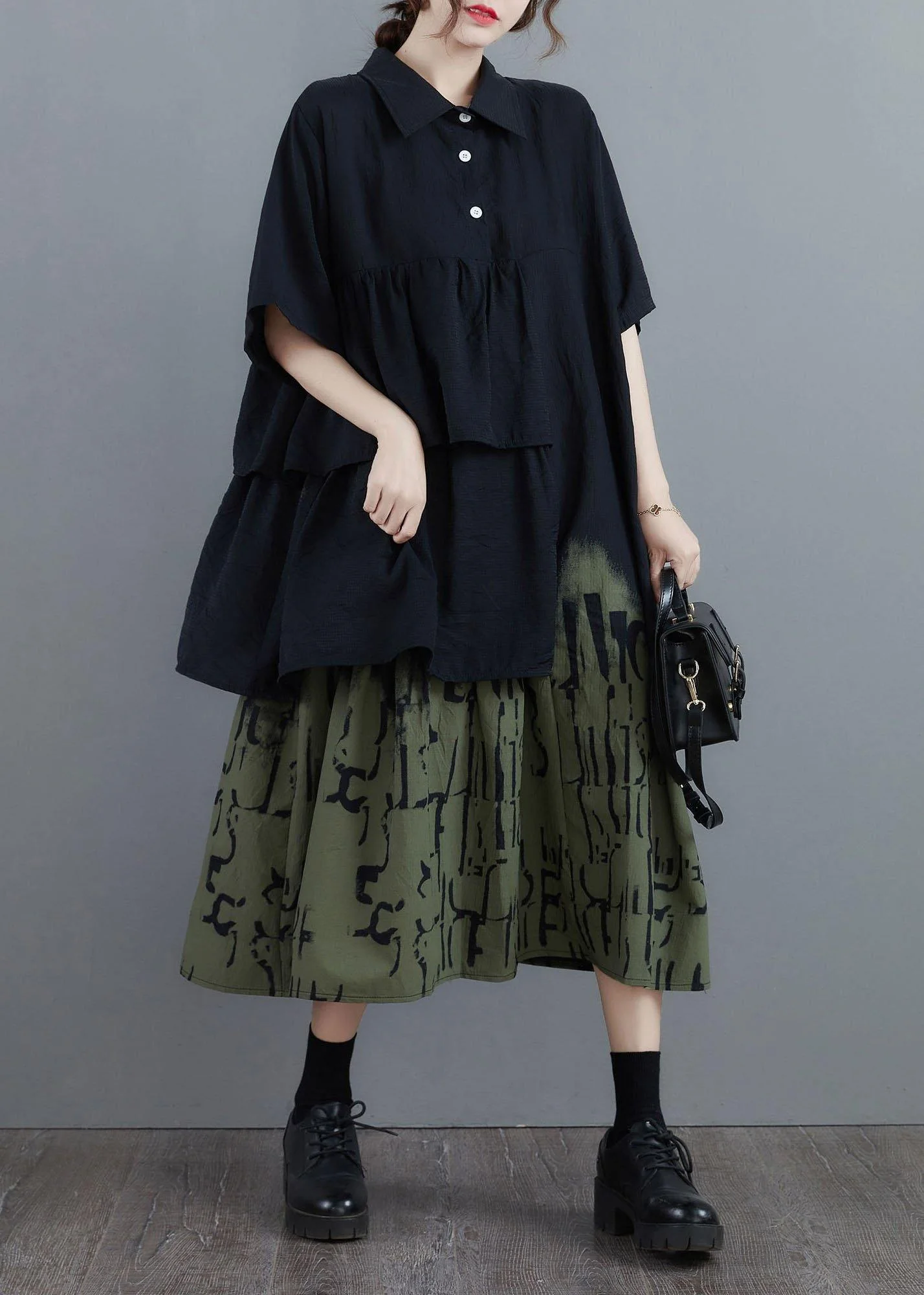 Vintage Stitching Contrast Fake Two-Piece Dress - Image 2