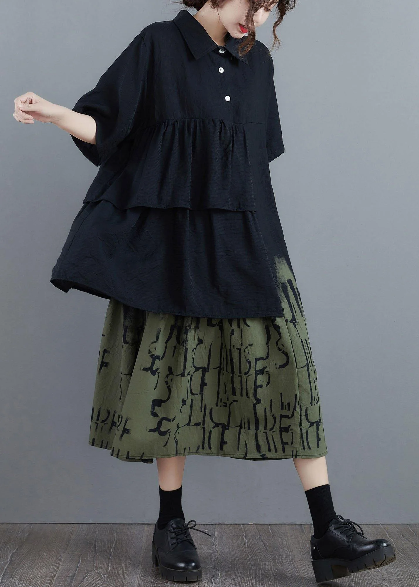 Vintage Stitching Contrast Fake Two-Piece Dress - Image 3