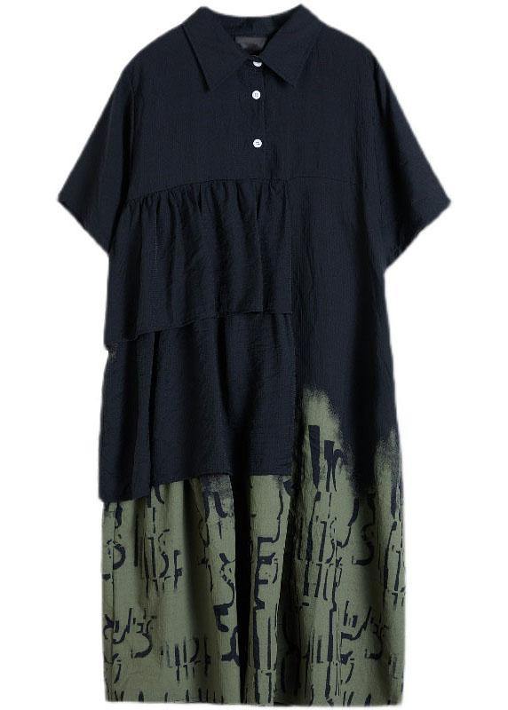 Vintage Stitching Contrast Fake Two-Piece Dress - Image 5