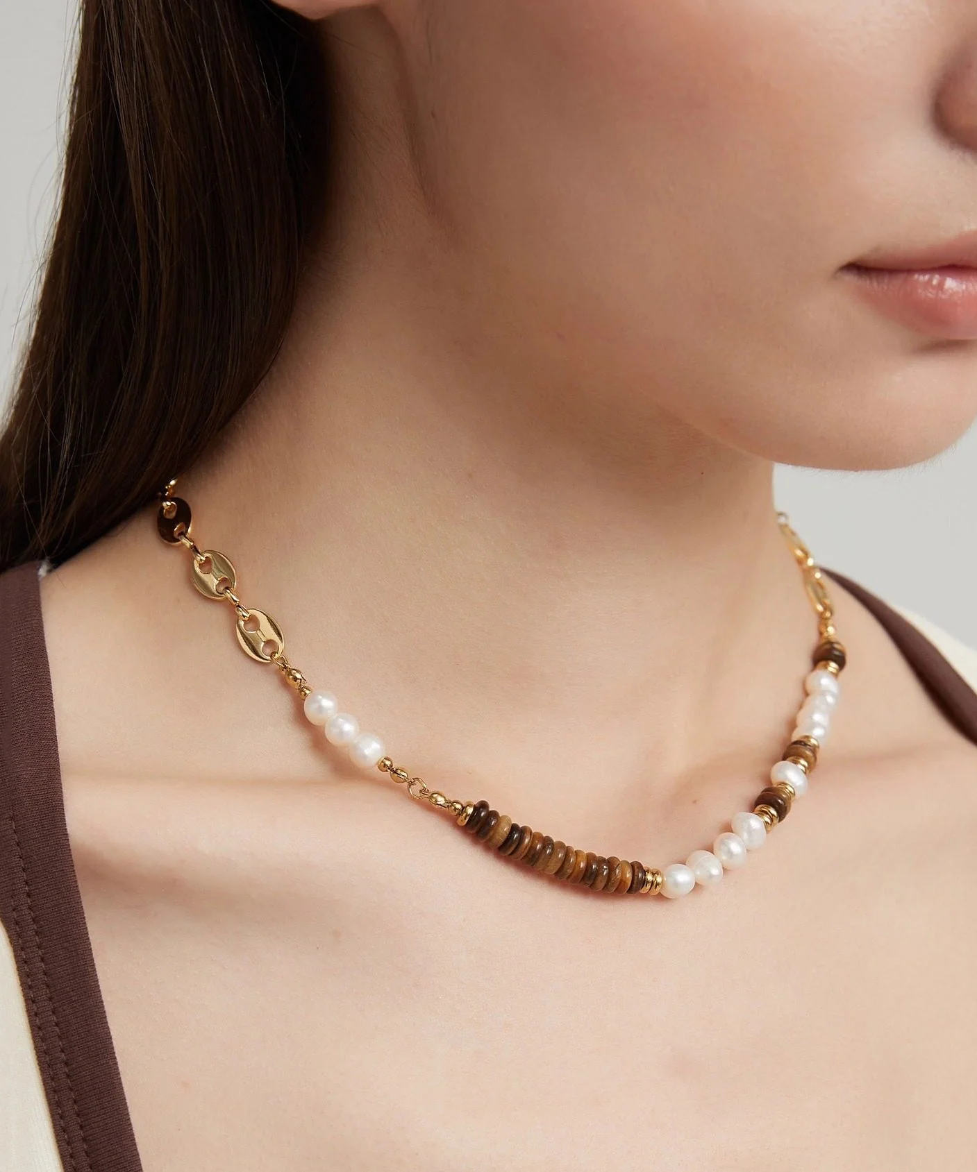 Vintage Tiger's Eye With Fine Pearl Gratuated Bead Necklace - Image 3