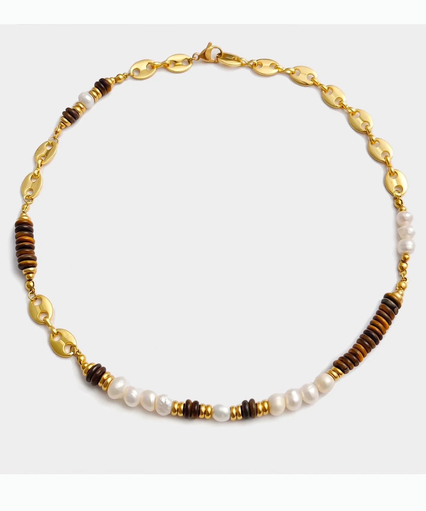 Vintage Tiger's Eye With Fine Pearl Gratuated Bead Necklace - Image 5