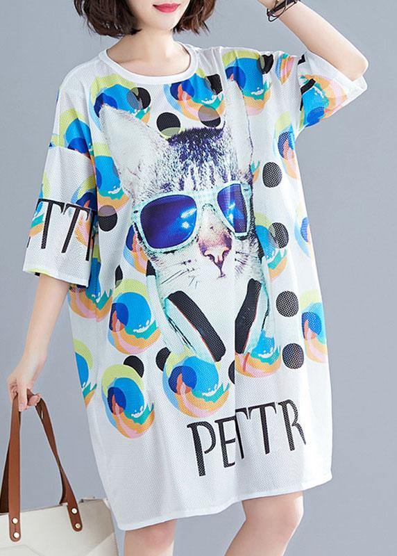 Vintage White Graphic Print Dress Summer