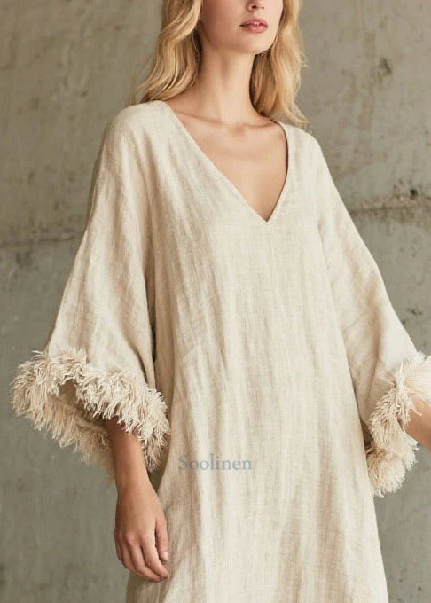 Vintage White V Neck Patchwork Faux Fur Vacation Dresses Fall - Image 2