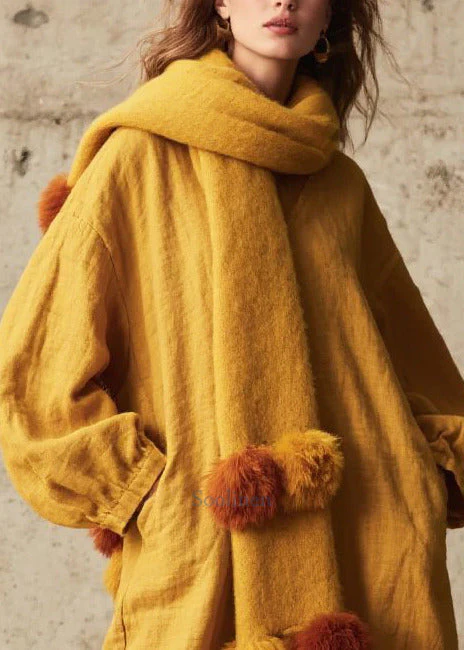 Vintage Yellow Oversized Cotton Ankle Dress Fall - Image 2