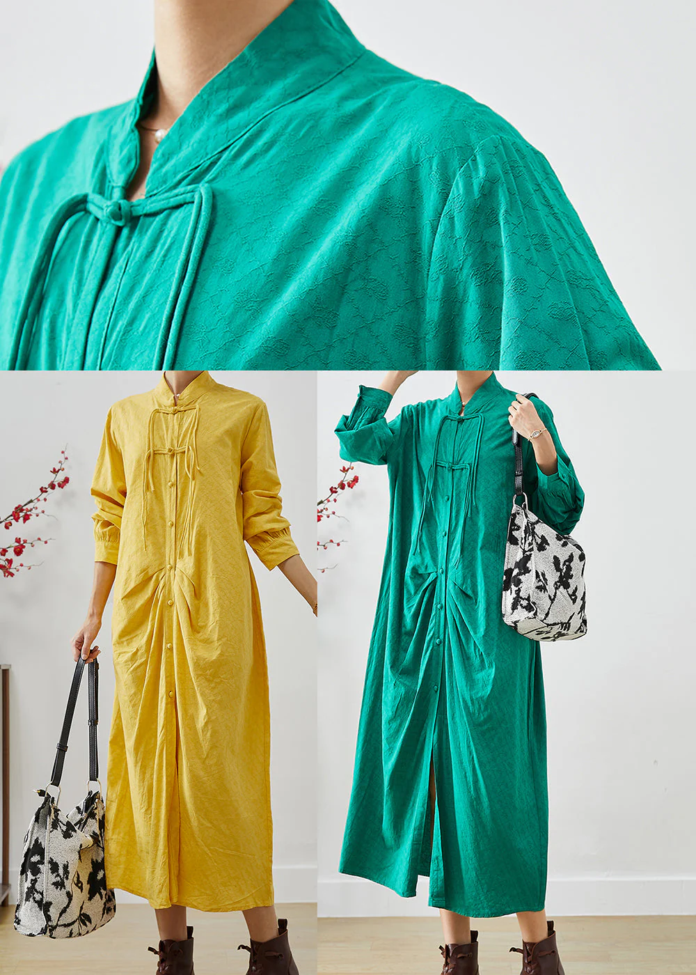 Vintage Yellow Tasseled Wrinkled Cotton Shirt Dress Fall - Image 5