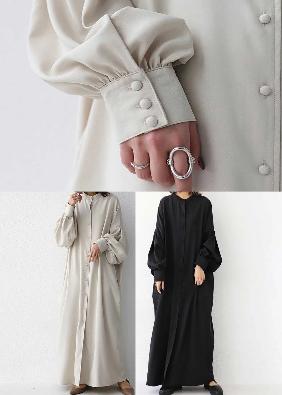 Vogue Black O-Neck Button Maxi Dress Long Sleeve - Image 5