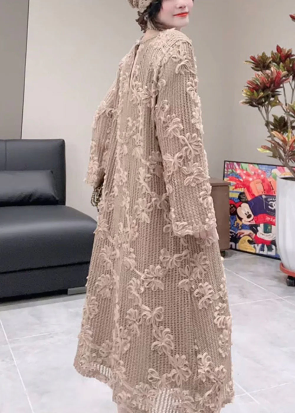 Vogue Black O-Neck Floral Hollow Out Maxi Dress Spring - Image 5