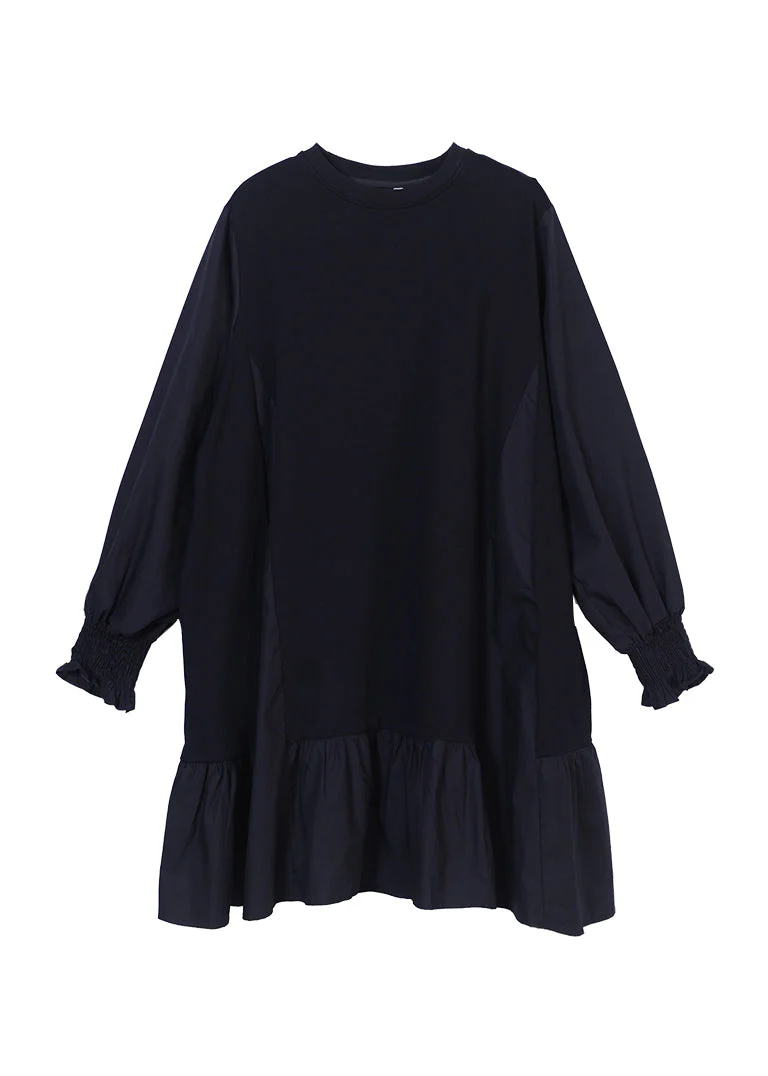 Vogue Black O-Neck Ruffles Patchwork Mid Dresses Long Sleeve - Image 5
