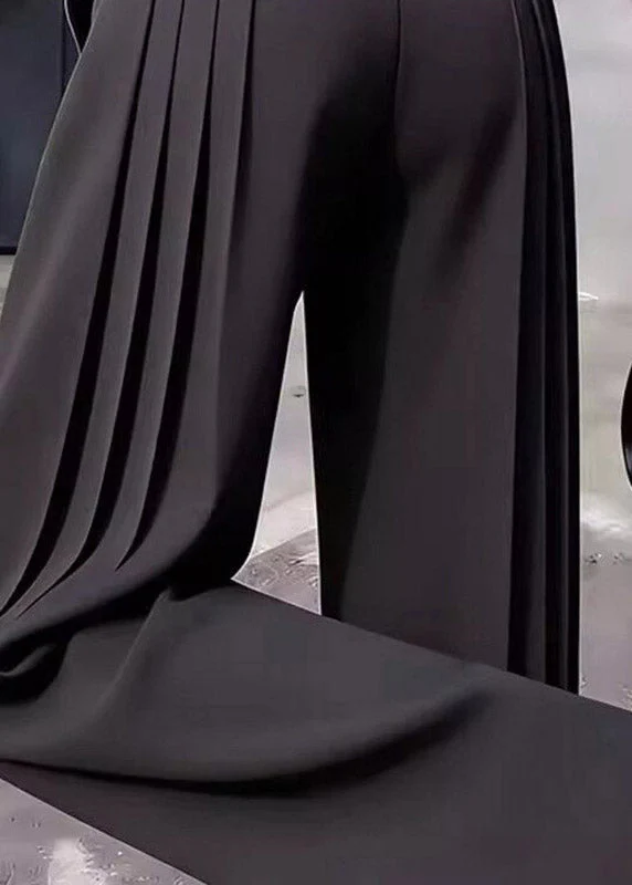 Vogue Black Wrinkled Patchwork High Waist Wide Leg Pants - Image 4