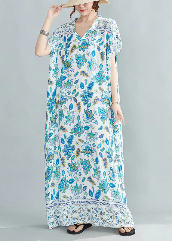 Vogue Blue Print Cotton Holiday Maxi Dresses Summer - Image 2