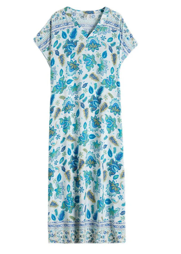 Vogue Blue Print Cotton Holiday Maxi Dresses Summer - Image 5