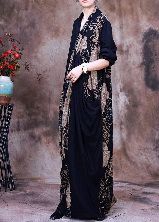 Vogue Colorblock Asymmetrical Print Chiffon long Dress Spring - Image 4