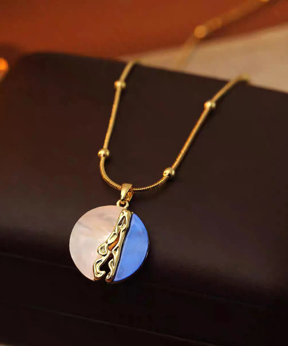 Vogue Colorblock Copper Overgild Zircon Inlaid Shell Pendant Necklace - Image 3