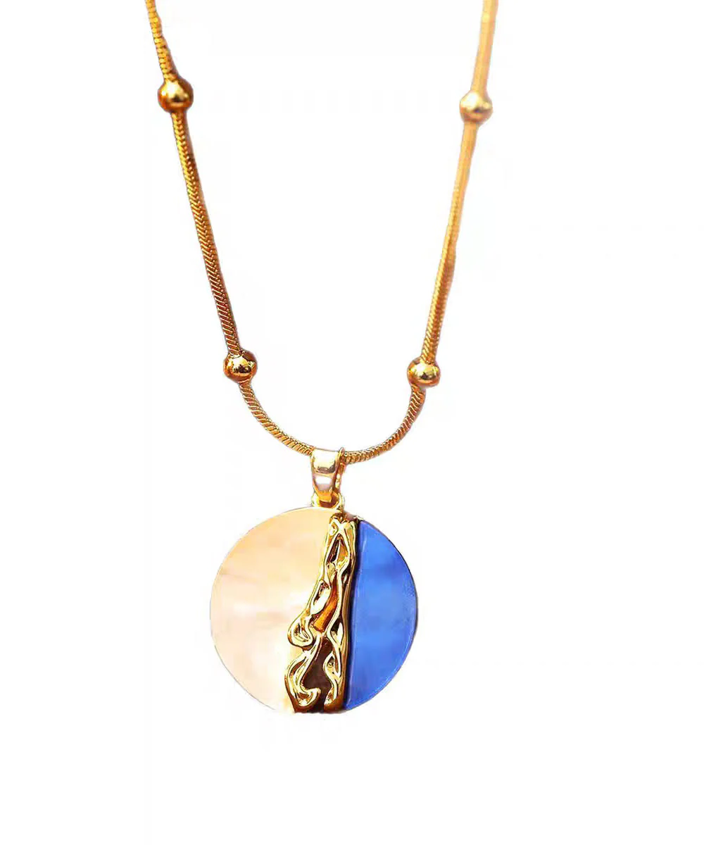 Vogue Colorblock Copper Overgild Zircon Inlaid Shell Pendant Necklace - Image 5