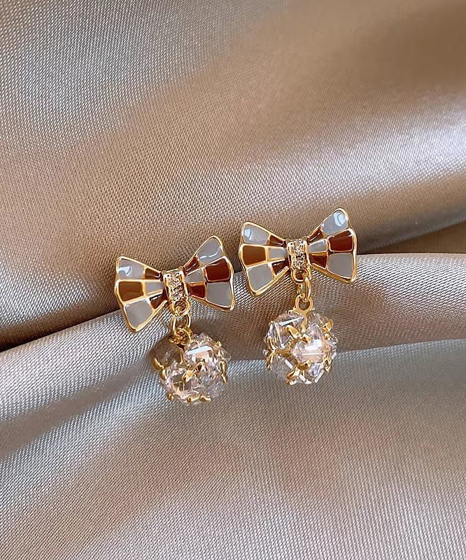 Vogue Copper Alloy Zircon Enamel Bow Stud Earrings - Image 4