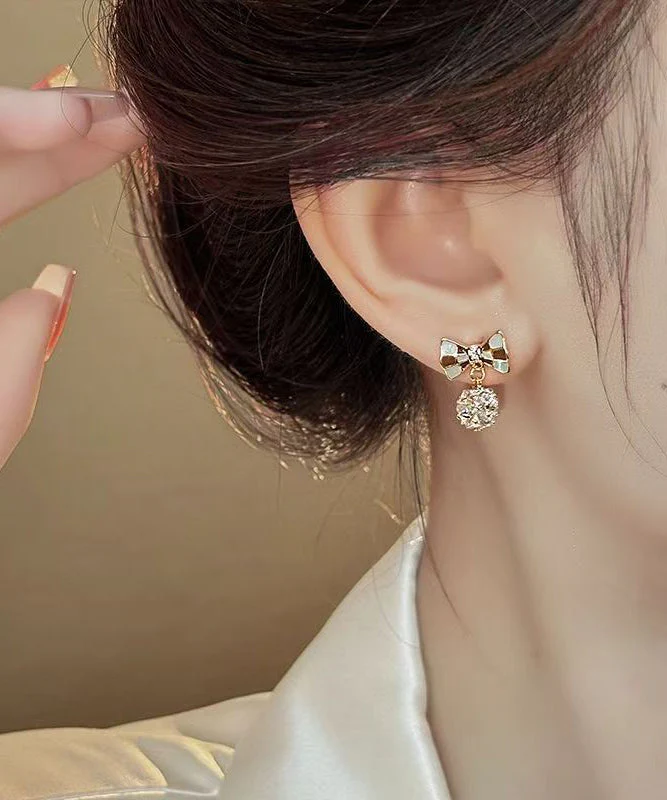 Vogue Copper Alloy Zircon Enamel Bow Stud Earrings - Image 5