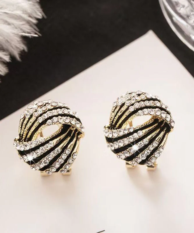 Vogue Gold 14K Gold Zircon Striped Hollow Out Hoop Earrings - Image 4