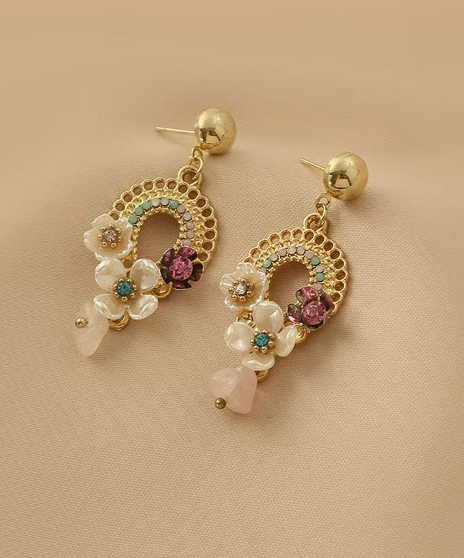 Vogue Gold Alloy Acrylic Floral Hollow Out Tassel Drop Earrings - Image 2