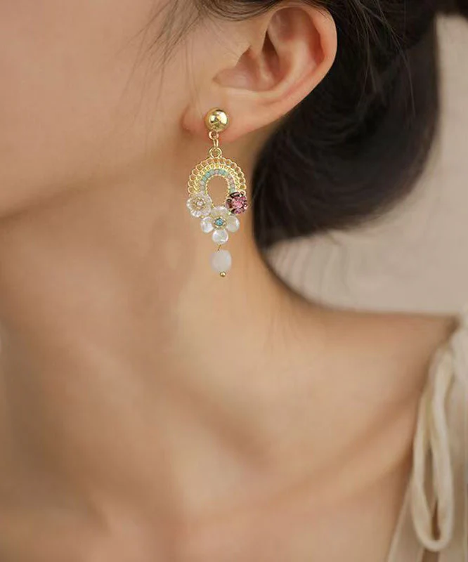 Vogue Gold Alloy Acrylic Floral Hollow Out Tassel Drop Earrings - Image 3