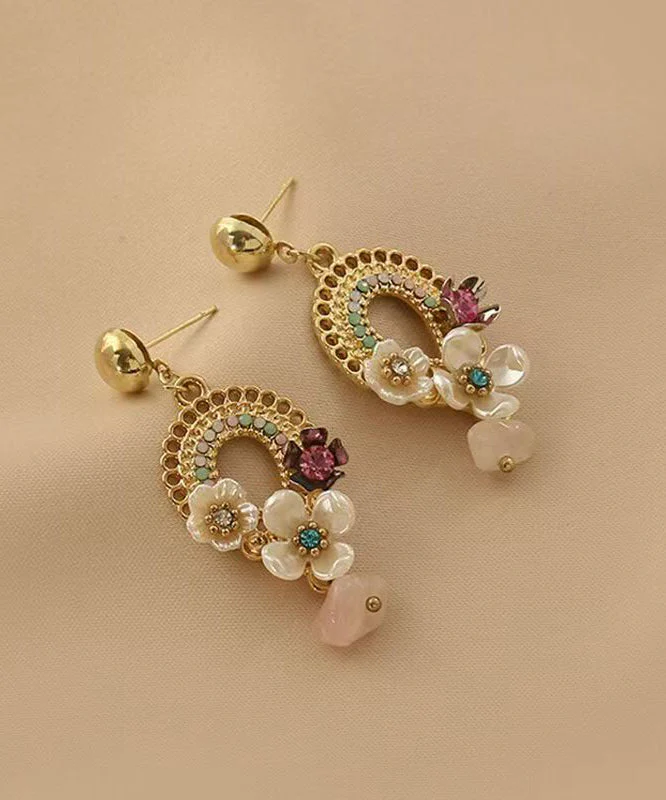 Vogue Gold Alloy Acrylic Floral Hollow Out Tassel Drop Earrings - Image 4