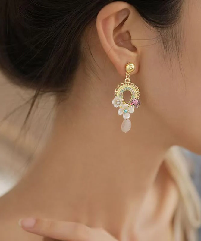 Vogue Gold Alloy Acrylic Floral Hollow Out Tassel Drop Earrings - Image 5