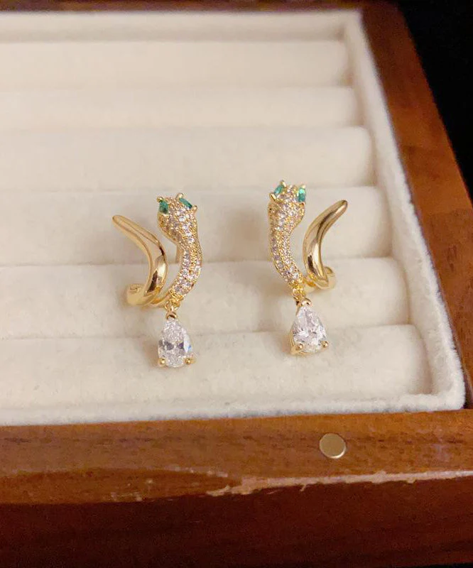 Vogue Gold Copper Alloy Zircon Serpentine Drop Earrings - Image 3