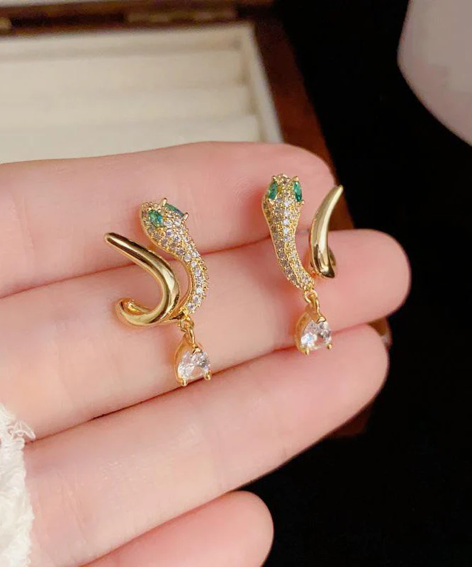 Vogue Gold Copper Alloy Zircon Serpentine Drop Earrings - Image 4