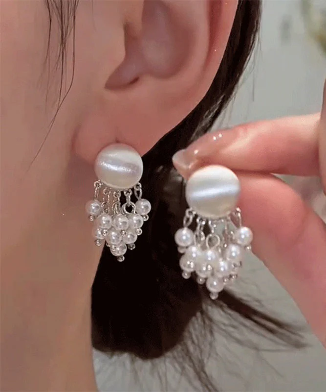 Vogue Gold Metal Pearl Tassel Drop Earrings - Image 2