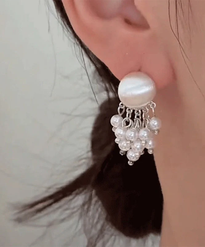 Vogue Gold Metal Pearl Tassel Drop Earrings - Image 4