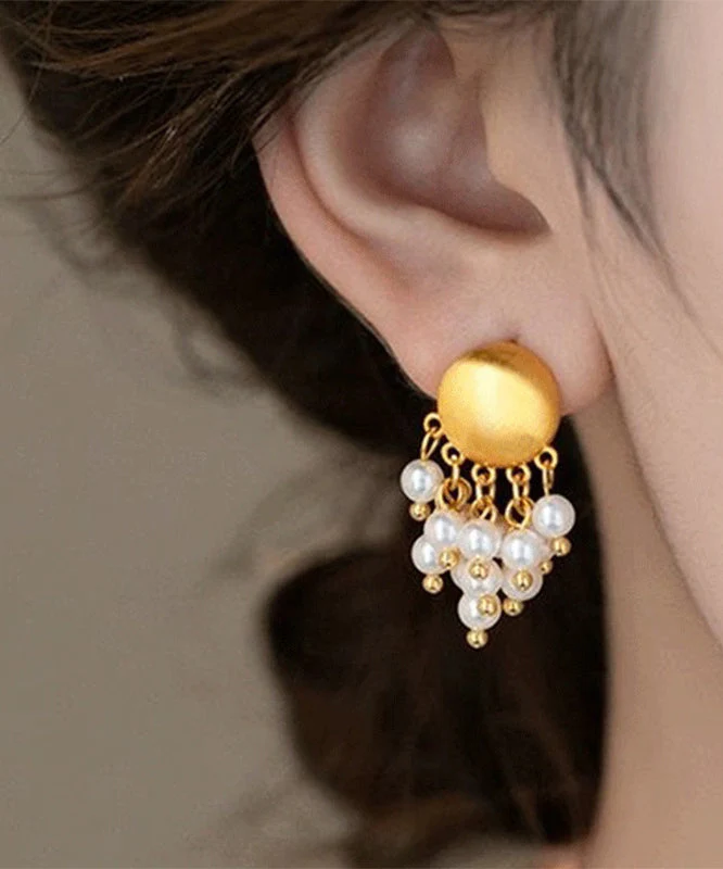 Vogue Gold Metal Pearl Tassel Drop Earrings - Image 5