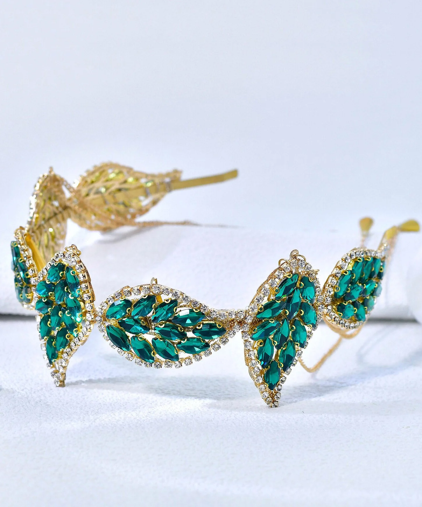 Vogue Green Alloy Zircon Leaf Tassel HairPiece - Image 4