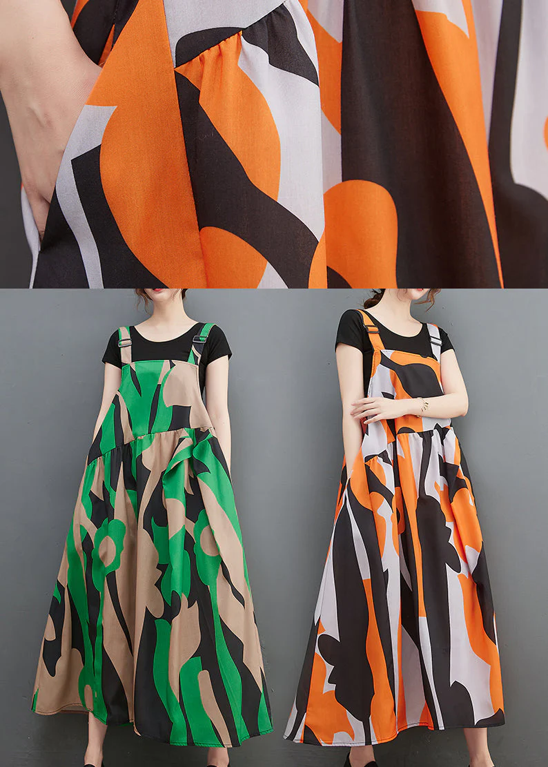 Vogue Green asymmetrical design pocket Spaghetti Strap Dress Summer - Image 5