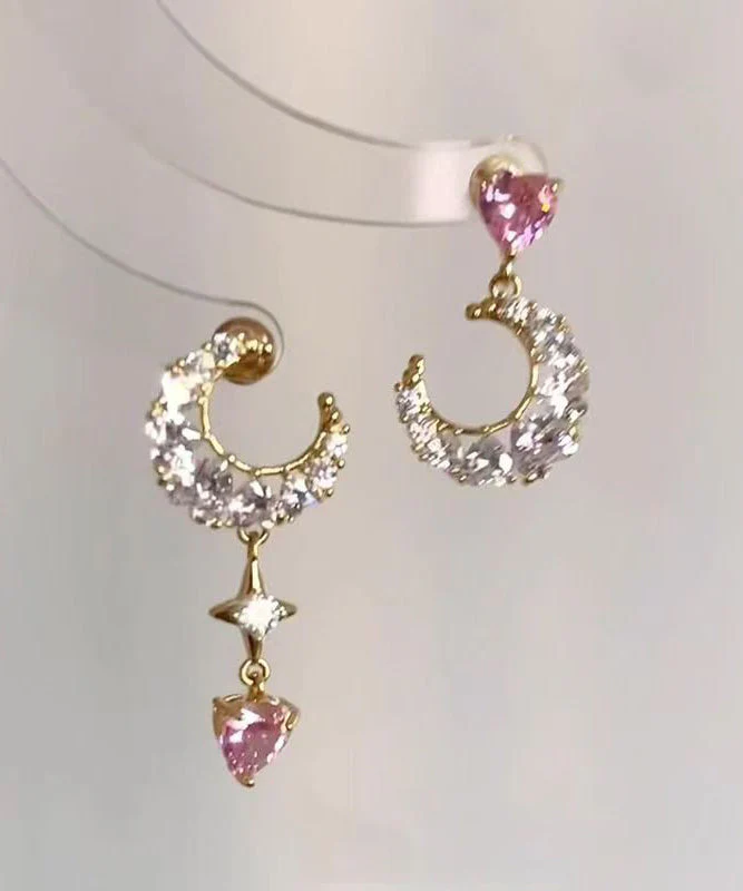 Vogue Multicolor Copper Overgild Zircon Moon Star Love Drop Earrings - Image 4