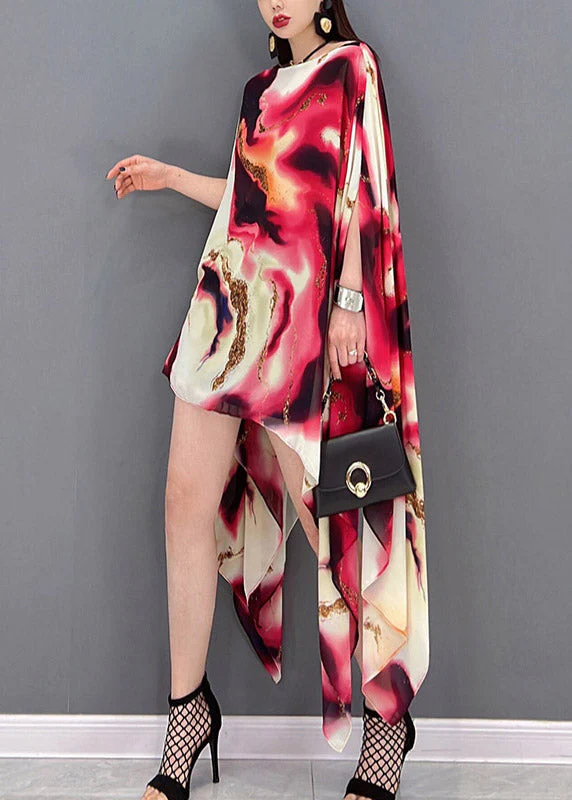 Vogue O-Neck Asymmetrical Print Vacation Dresses Short Sleeve - Image 3