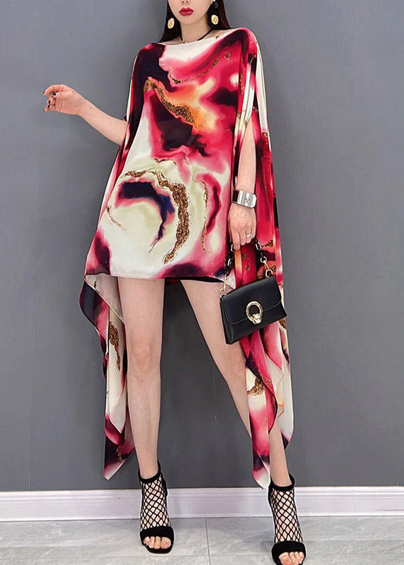 Vogue O-Neck Asymmetrical Print Vacation Dresses Short Sleeve - Image 4