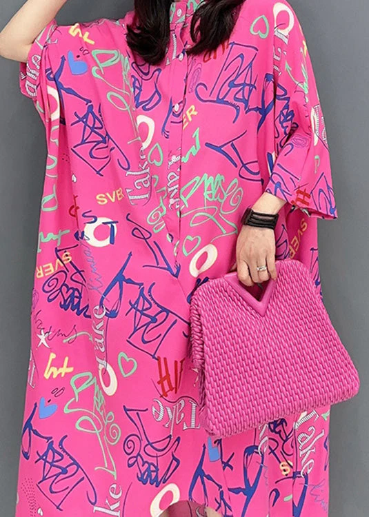 Vogue Red Asymmetrical Graphic Print Button Maxi Shirts Dress Long Sleeve - Image 5