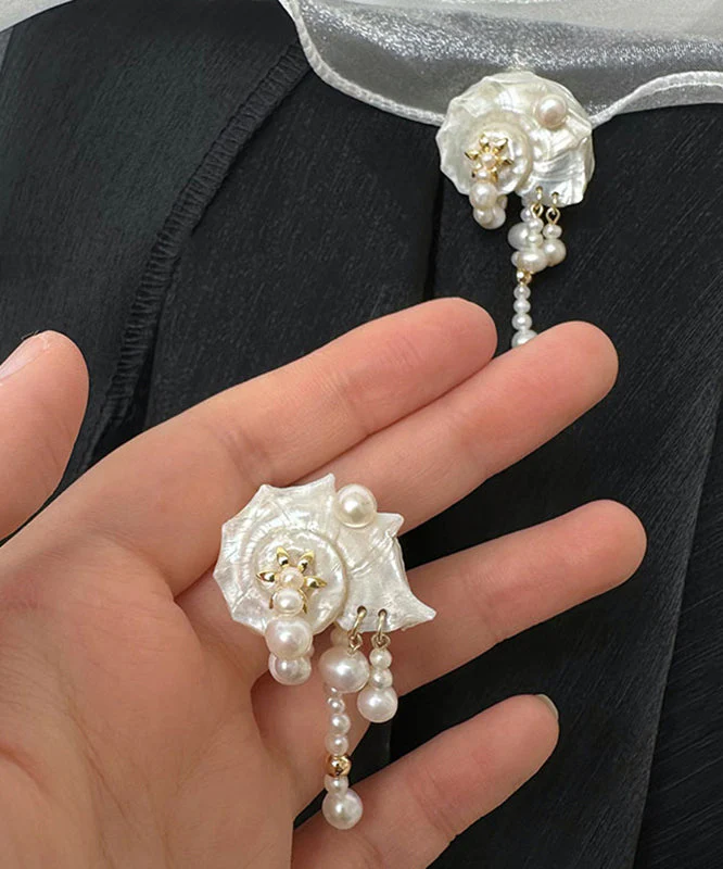 Vogue White Alloy Conch Pearl Drop Earrings