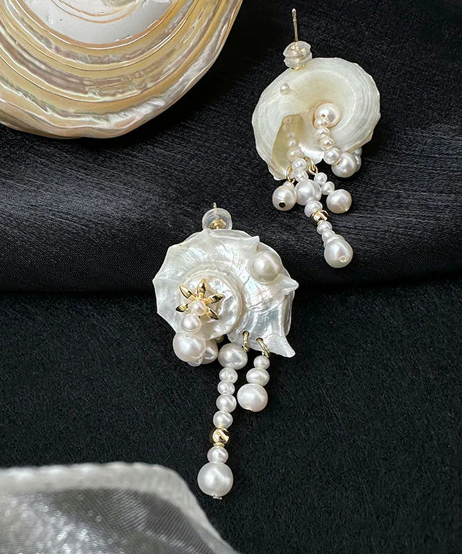 Vogue White Alloy Conch Pearl Drop Earrings - Image 4