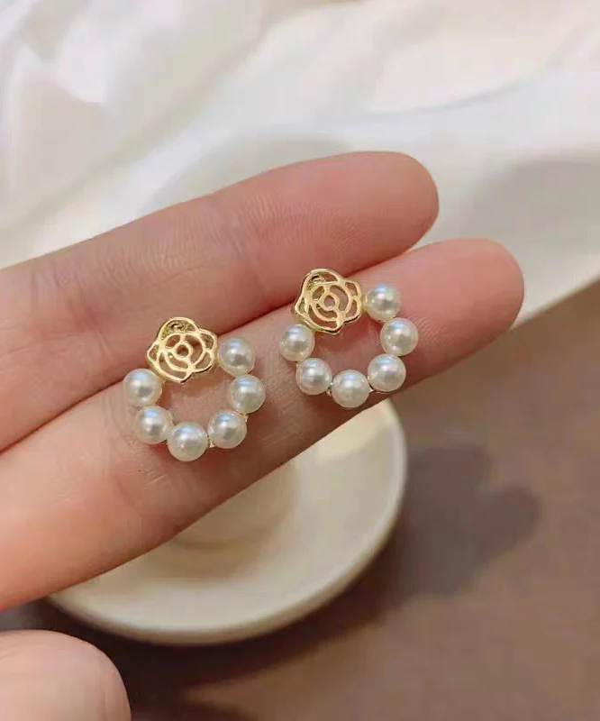 Vogue White Stelring Silver Overgild Pearl Hoop Earring - Image 3