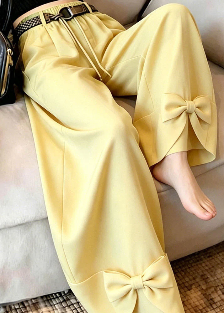 Vogue Yellow Bow Patchwork Straight Pants Summer - Image 3