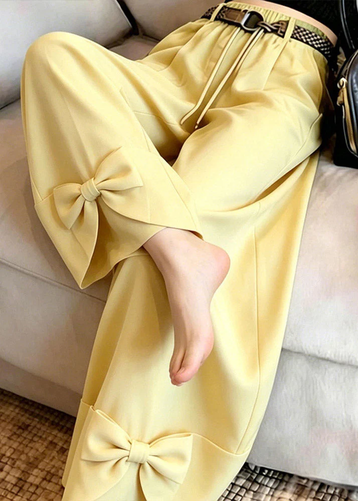 Vogue Yellow Bow Patchwork Straight Pants Summer - Image 4