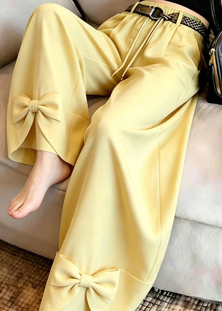Vogue Yellow Bow Patchwork Straight Pants Summer - Image 5